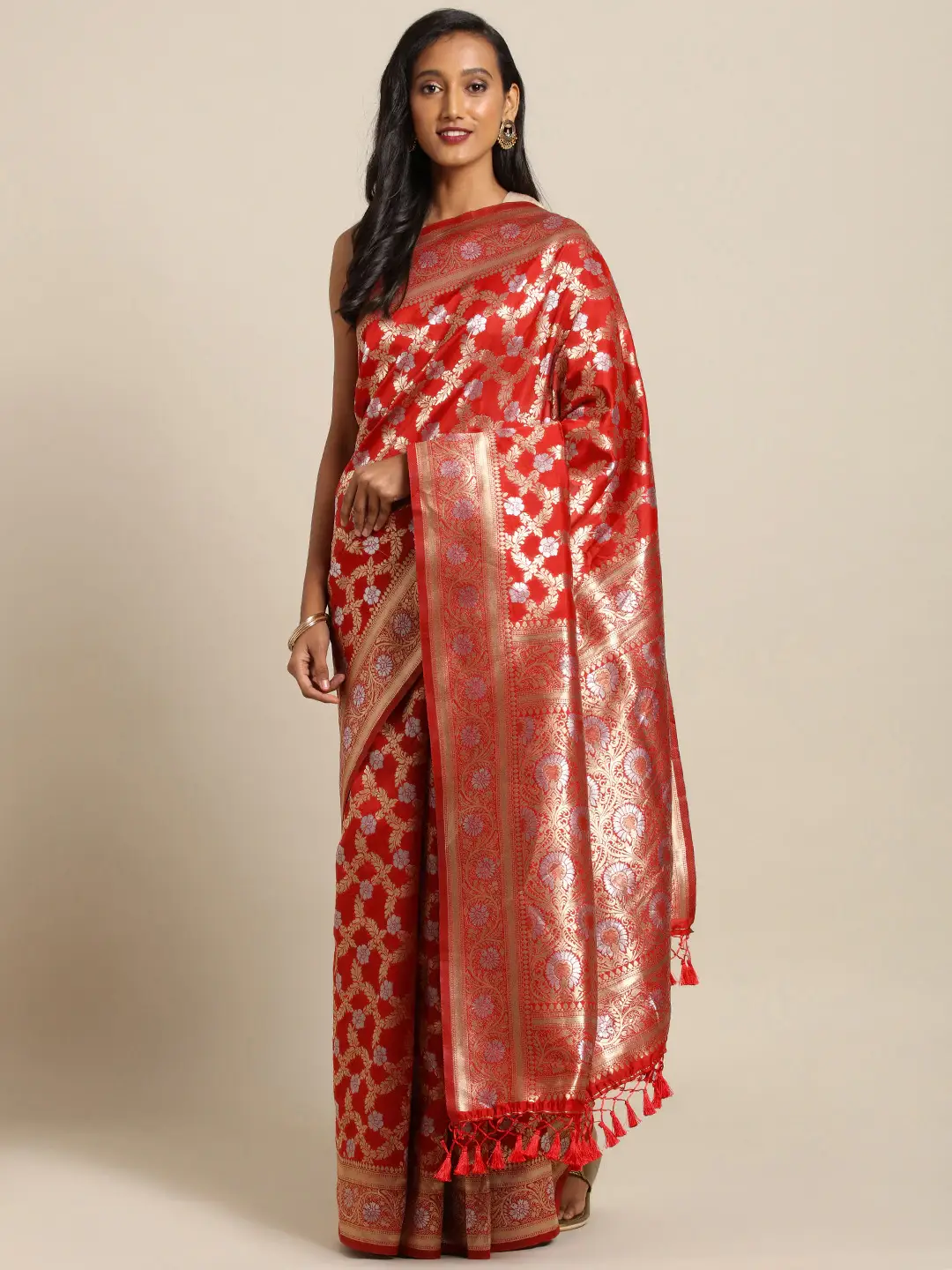  Pure Banarasi Zari Silk Saree With Ethnic Motifs