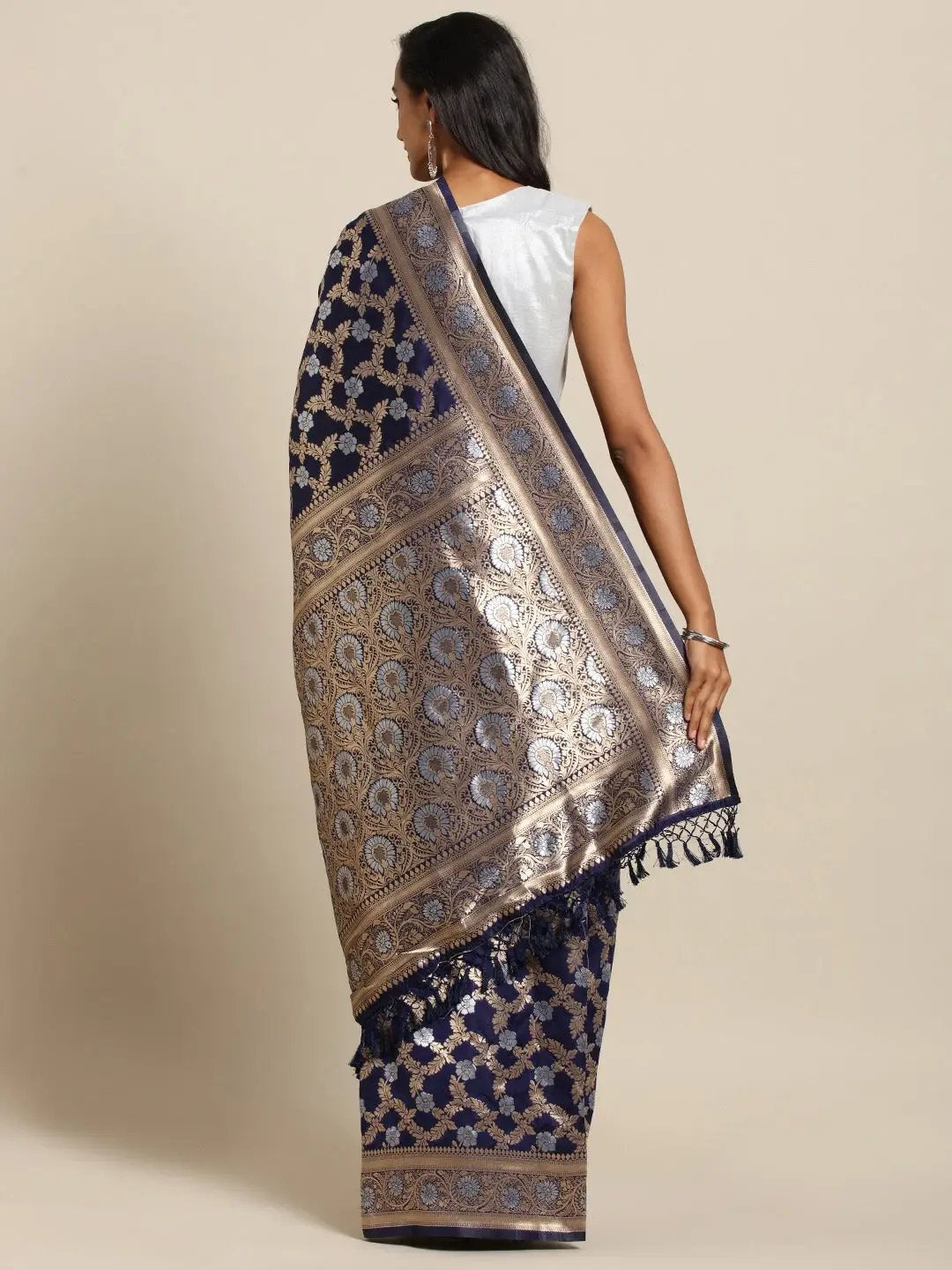 Stylish Pure Banarasi Zari Silk Saree With Ethnic Motifs