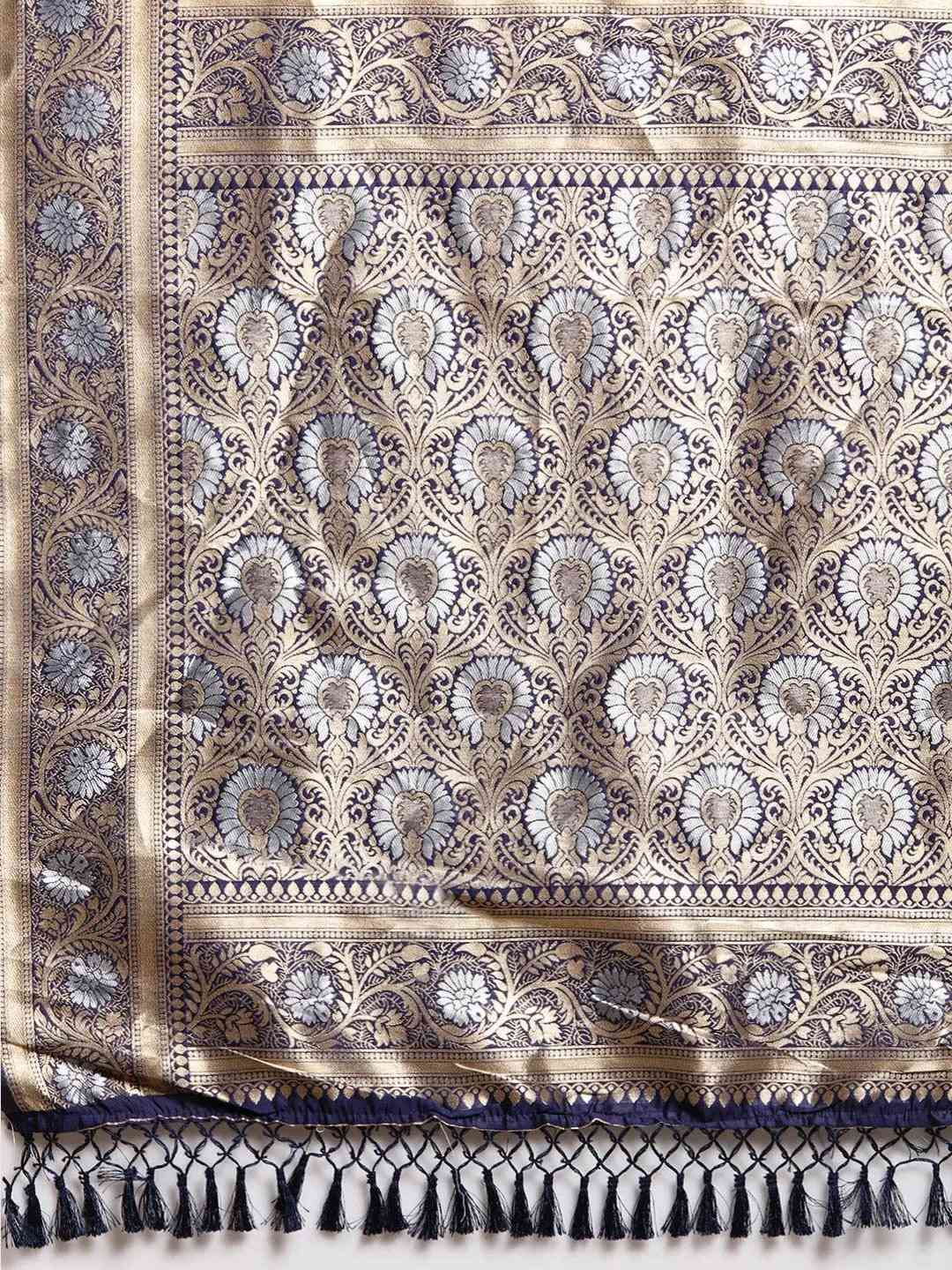 Stylish Pure Banarasi Zari Silk Saree With Ethnic Motifs