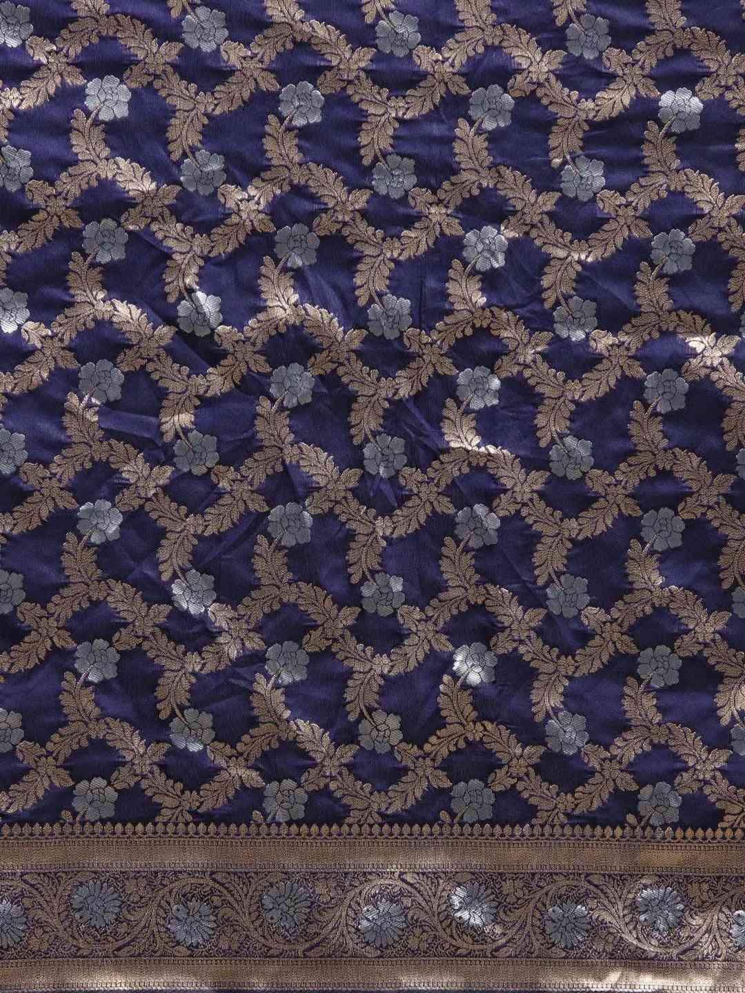 Stylish Pure Banarasi Zari Silk Saree With Ethnic Motifs