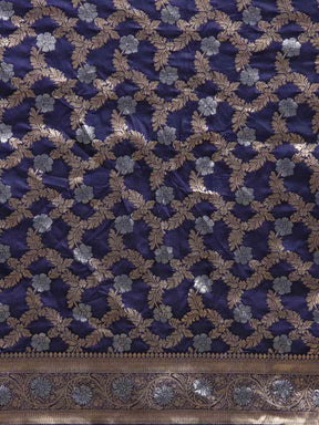 Stylish Pure Banarasi Zari Silk Saree With Ethnic Motifs