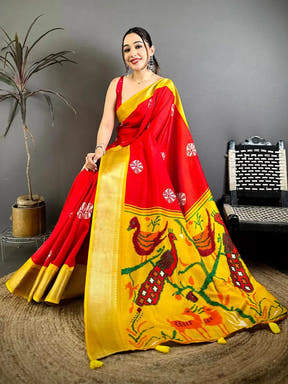 Red Soft Dola Shibori Print Saree