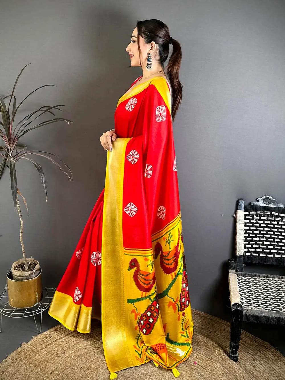 Red Soft Dola Shibori Print Saree