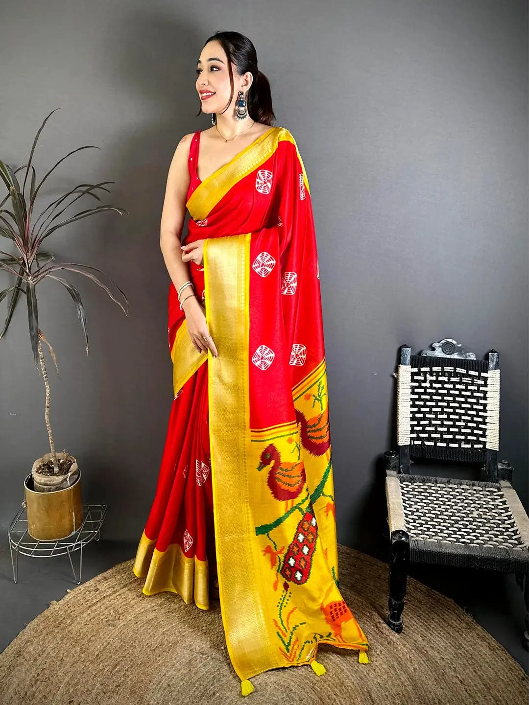 Red Soft Dola Shibori Print Saree