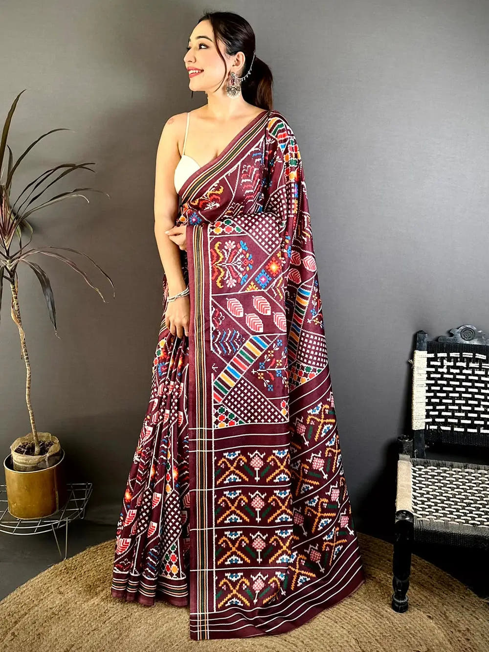 Rega Wine Patola Print Tussar Saree - view 3