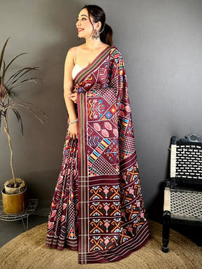 Rega Wine Patola Print Tussar Saree - view 3