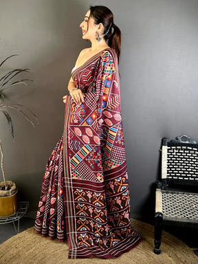 Rega Wine Patola Print Tussar Saree - view 4