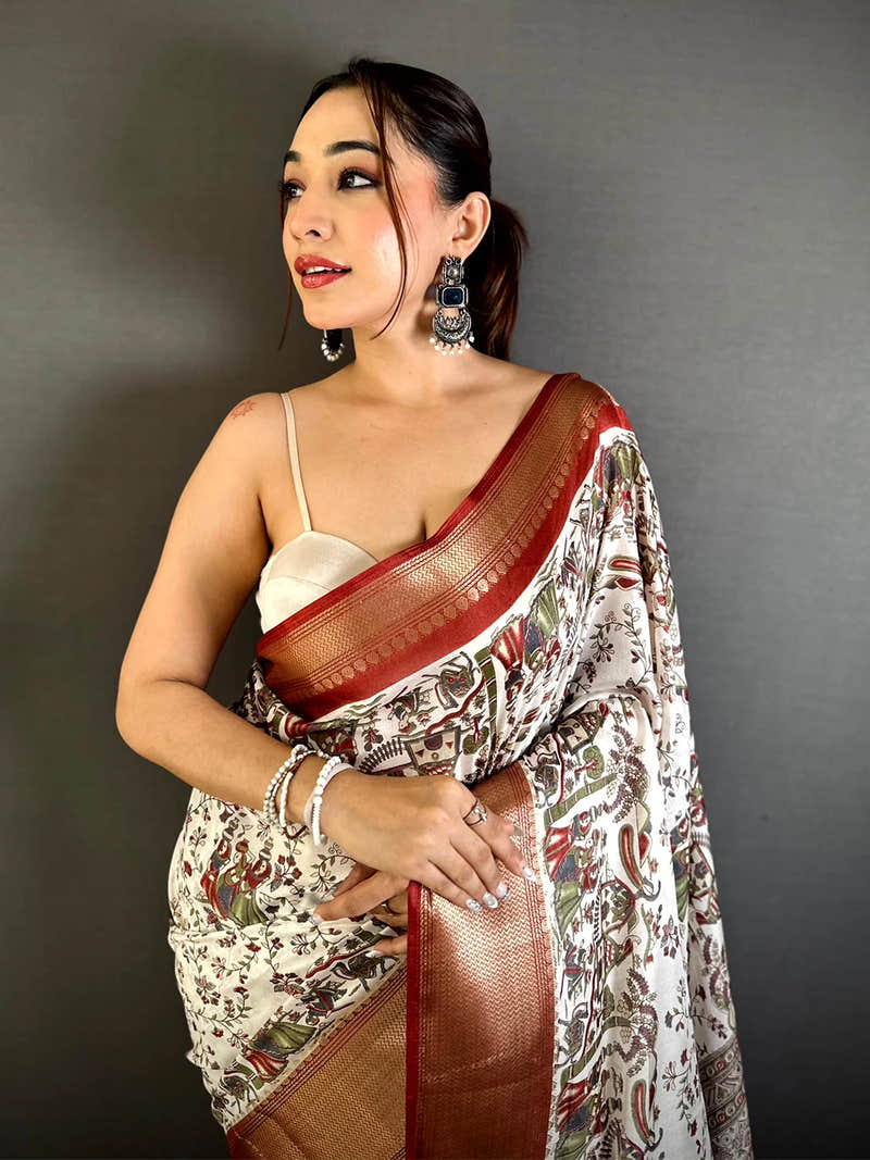 Royal Soft Dola Madhubani Print Saree