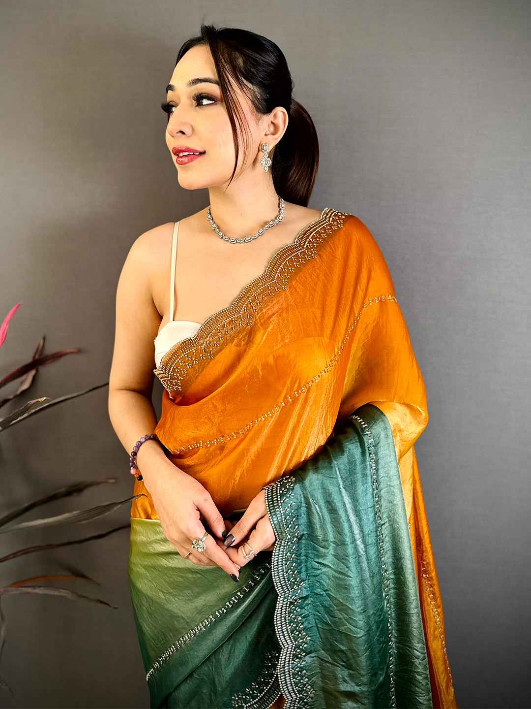 Soft Silk Ombre Zarkhond Stone Work Saree