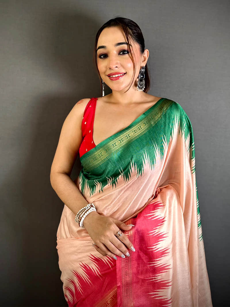 Soft Silk Ganga Jamuna Rudraksha Zari Saree