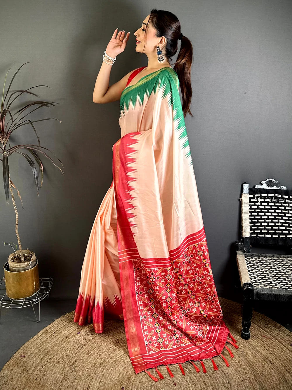 Soft Silk Ganga Jamuna Rudraksha Zari Saree