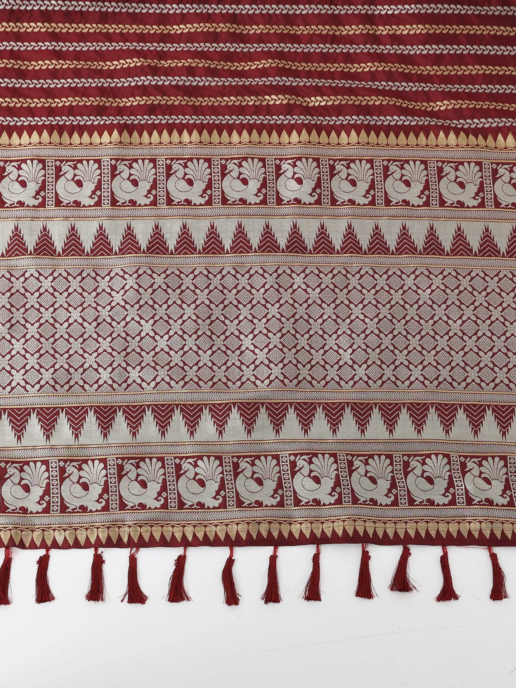 Striped Woven Design Zari Silk Blend Banarasi Saree