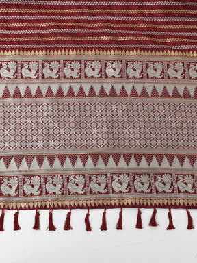 Striped Woven Design Zari Silk Blend Banarasi Saree