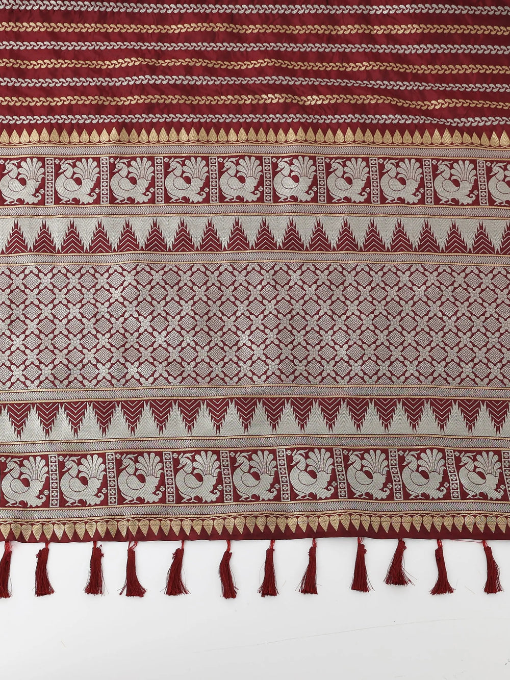Striped Woven Design Zari Silk Blend Banarasi Saree