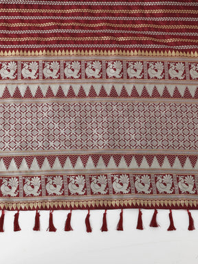 Striped Woven Design Zari Silk Blend Banarasi Saree