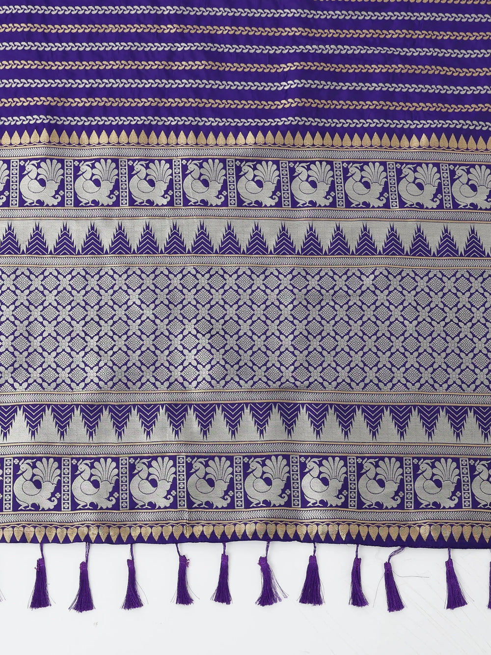 Striped Woven Design Zari Silk Blend Banarasi Saree