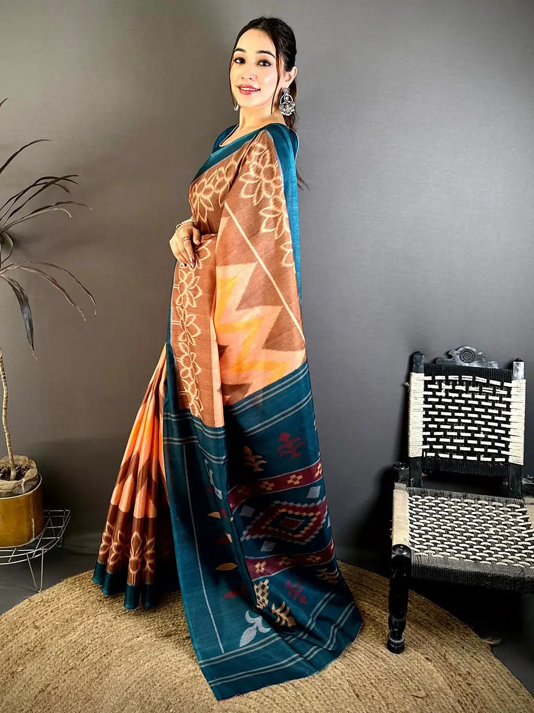 Stylish Ikkat Tussar Designer Saree