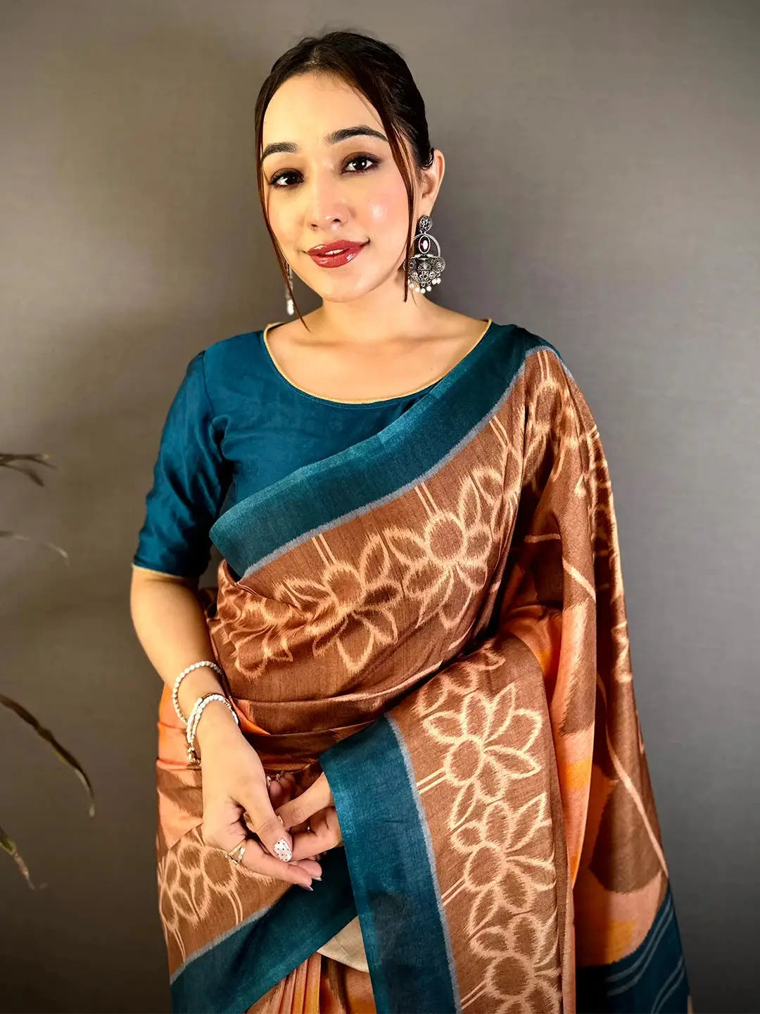 Stylish Ikkat Tussar Designer Saree