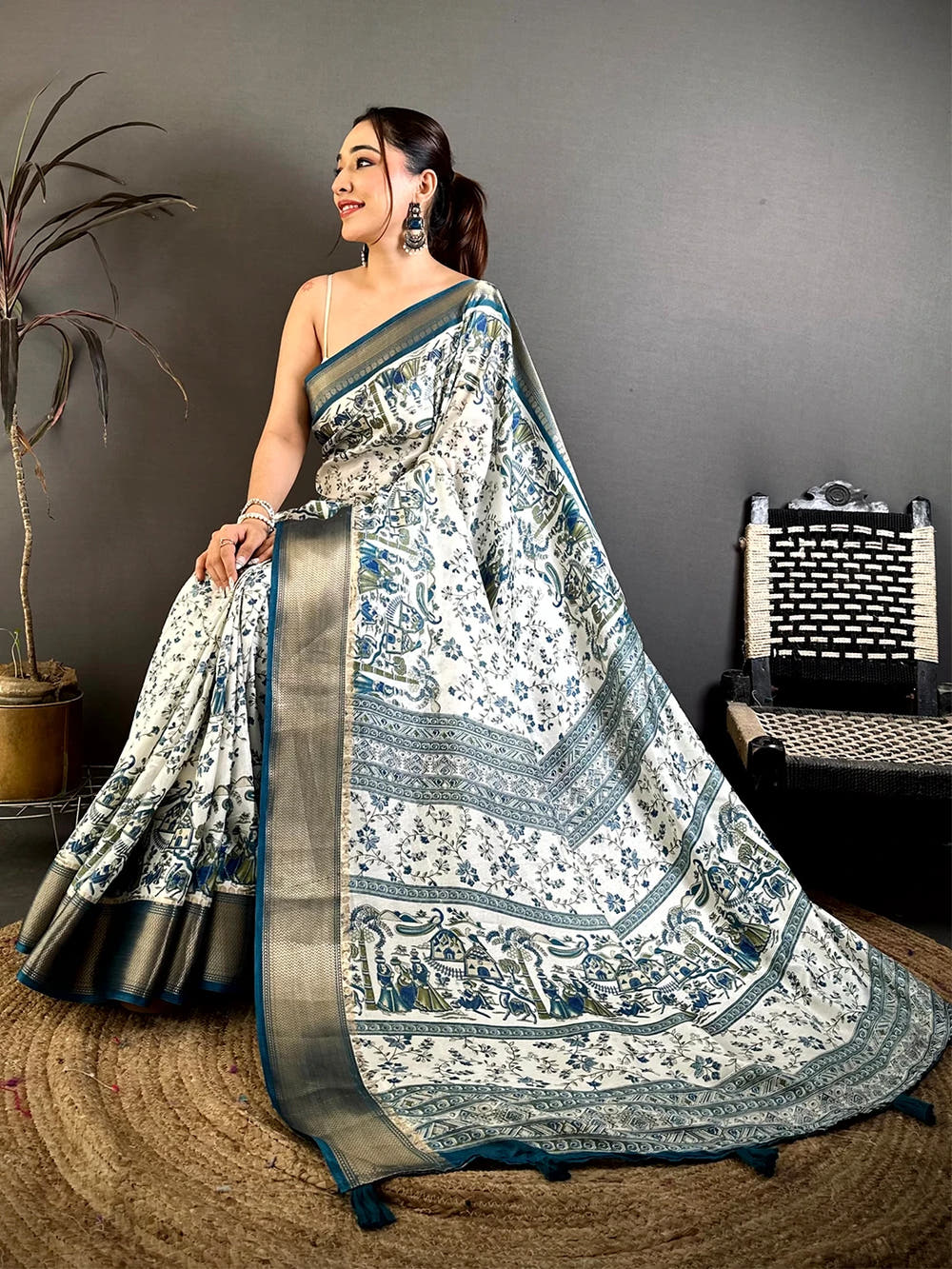 Stylish Soft Dola Madhubani Print Saree