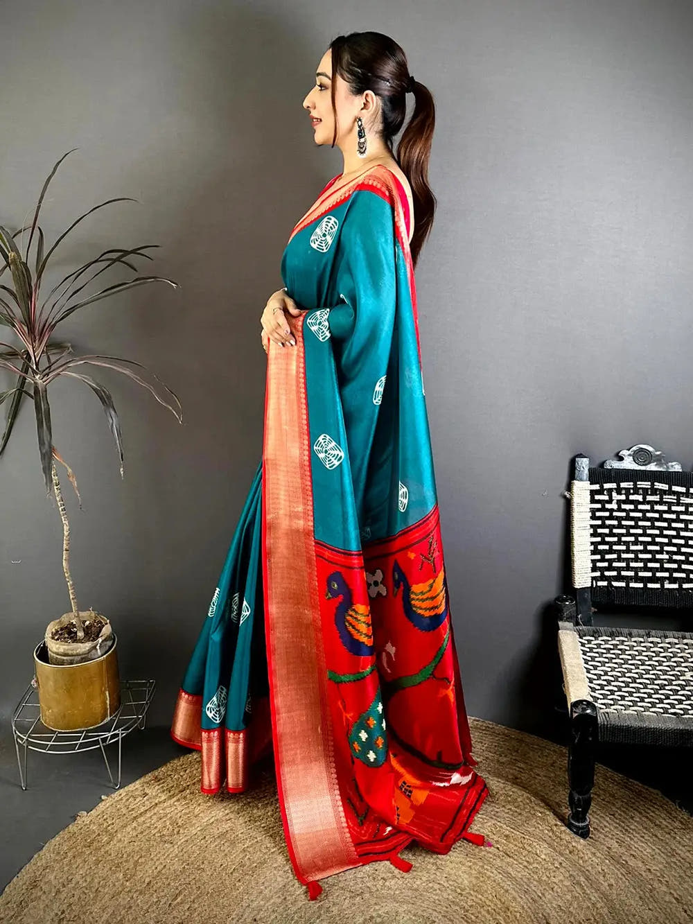Teal Soft Dola Shibori Print Saree