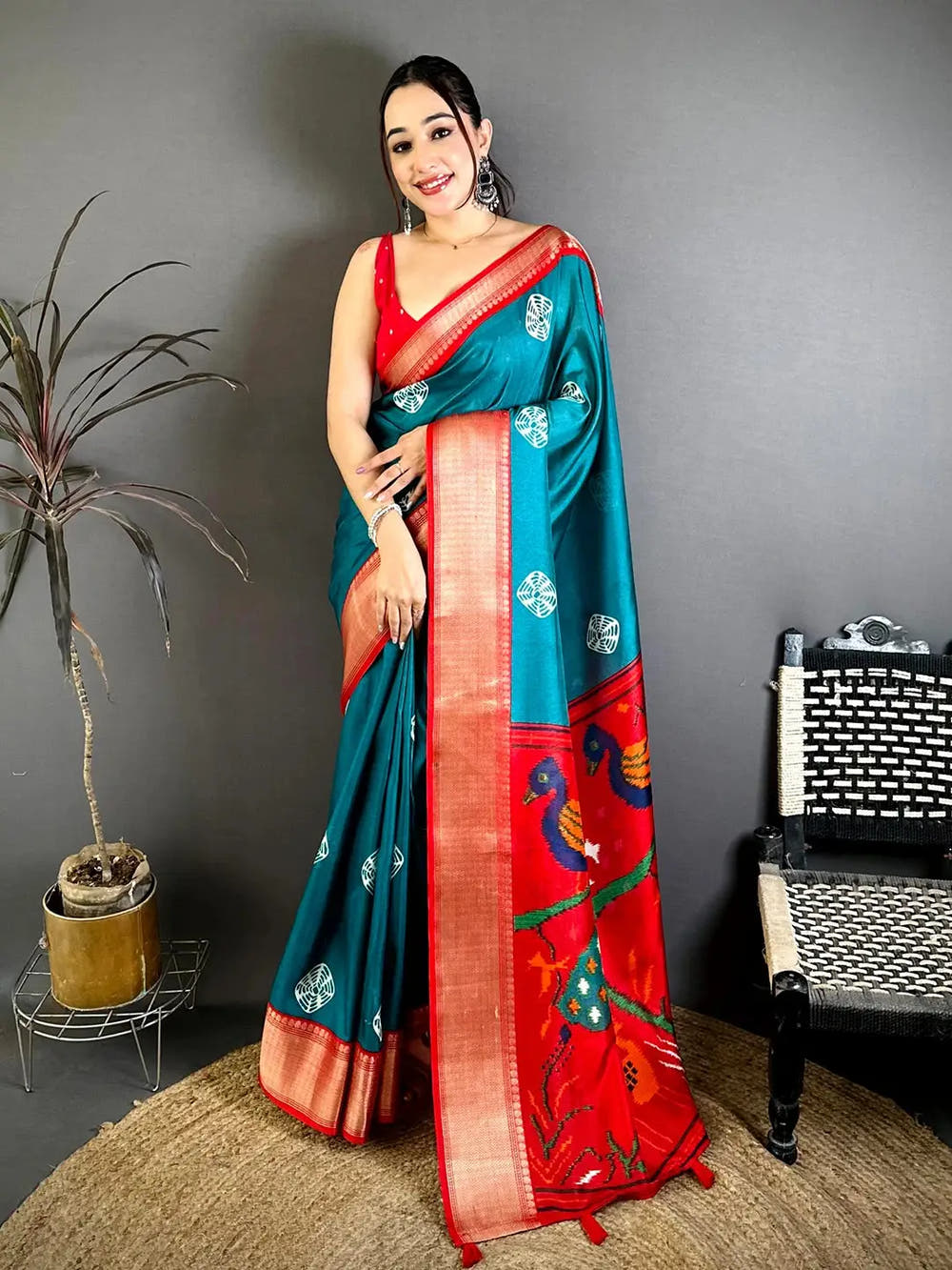 Teal Soft Dola Shibori Print Saree