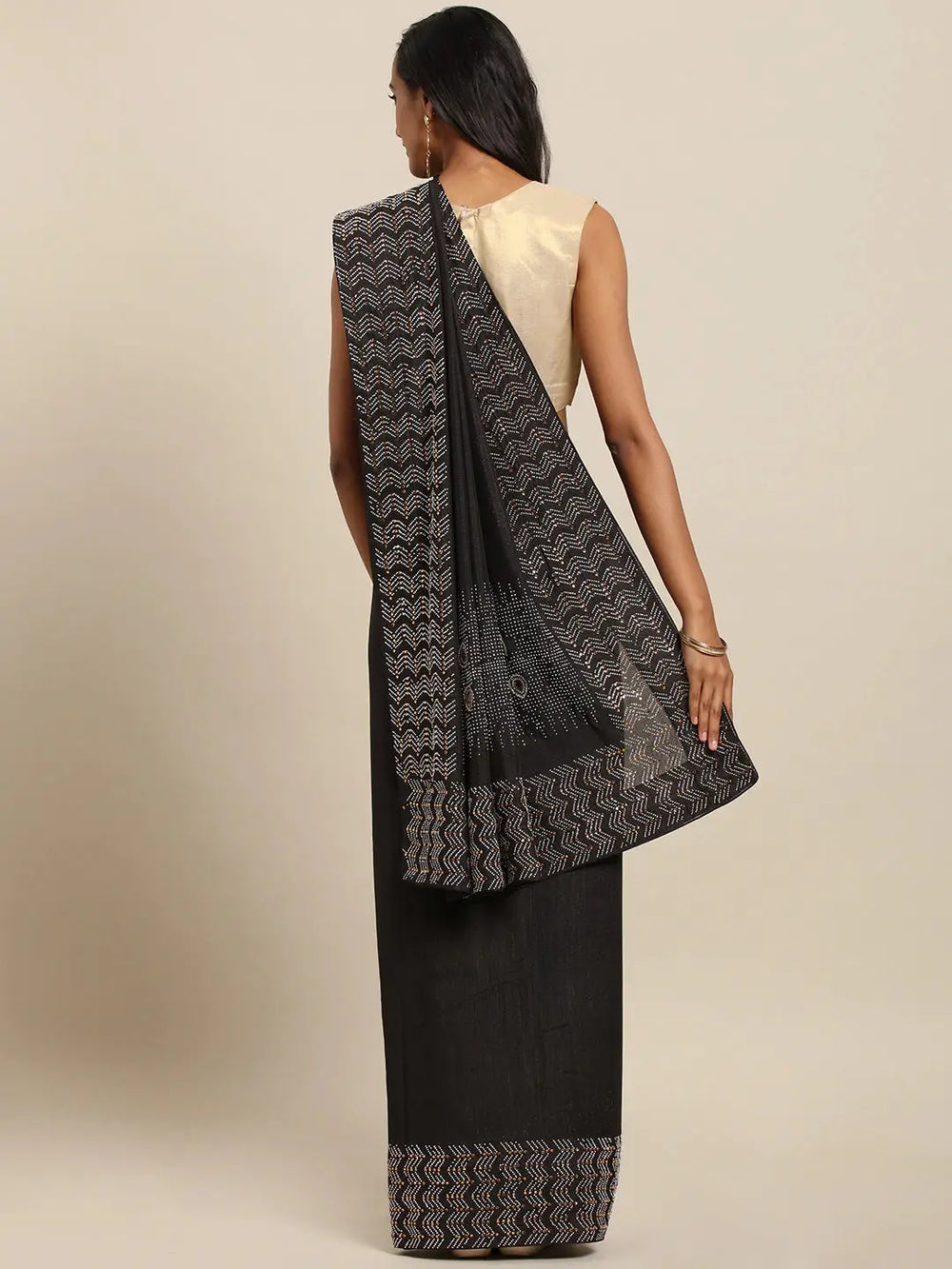 Poly Silk Saree With Embellished Border And Stones Work