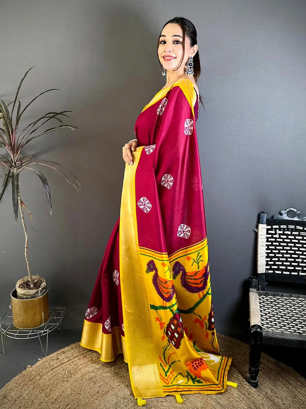 Wine Soft Dola Shibori Print Saree
