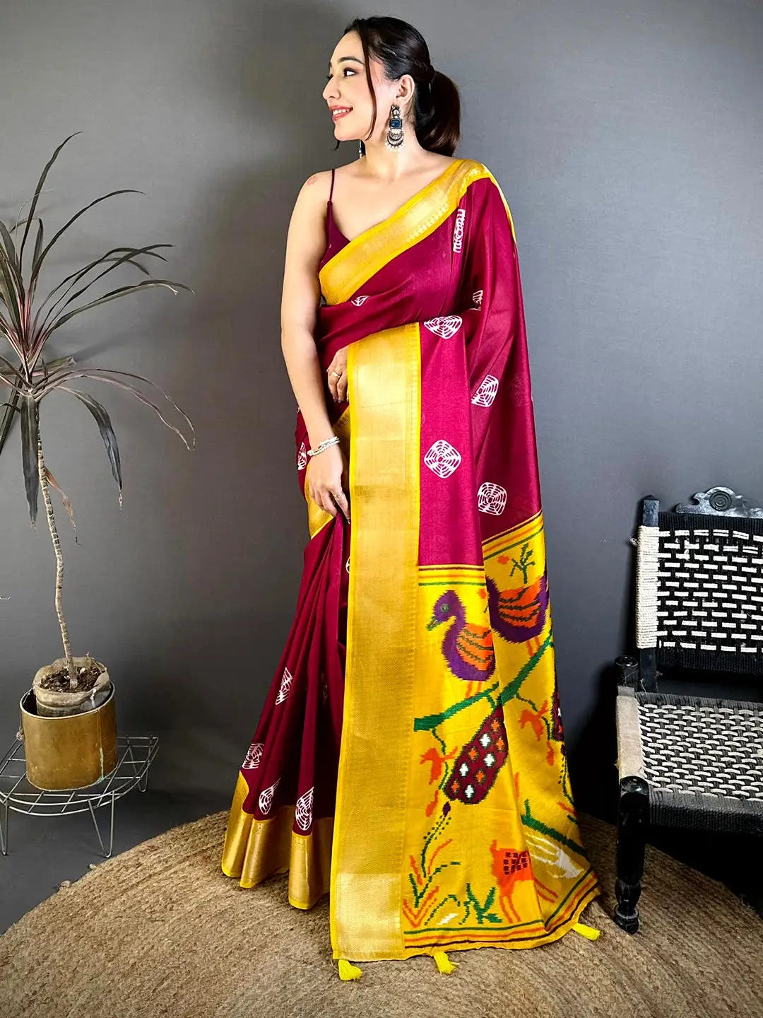 Wine Soft Dola Shibori Print Saree