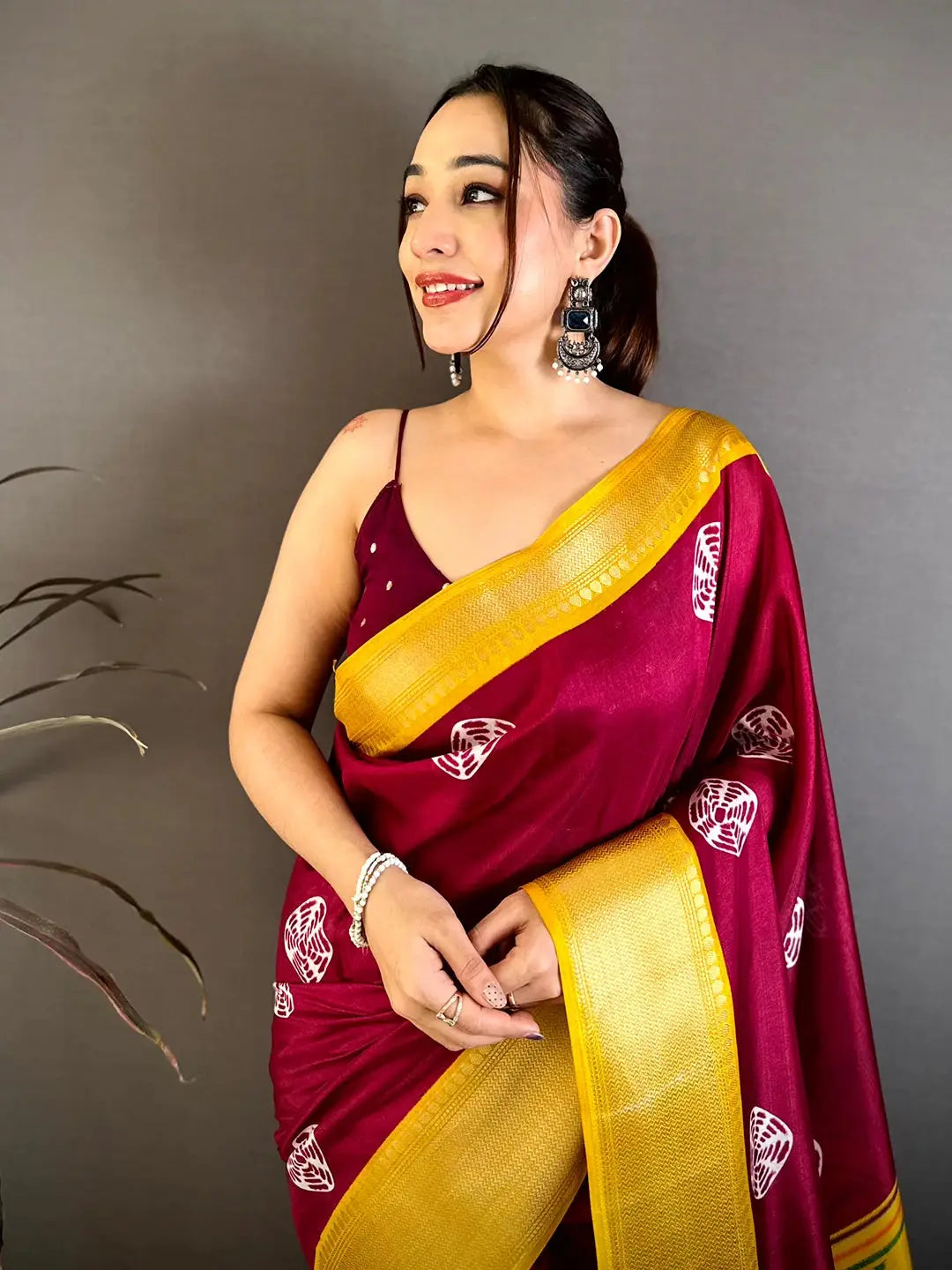 Wine Soft Dola Shibori Print Saree