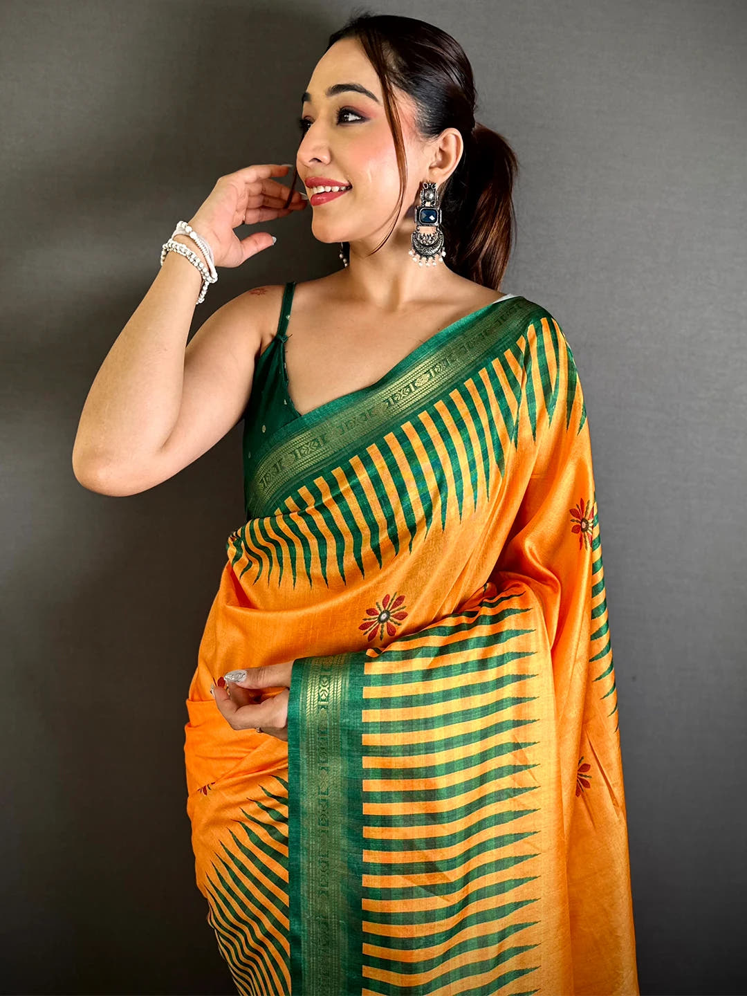 Yellow Soft Silk Checks Pattern Saree - view 2