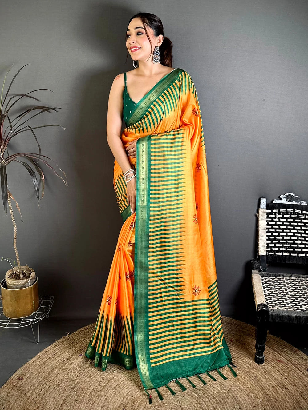 Yellow Soft Silk Checks Pattern Saree - view 3