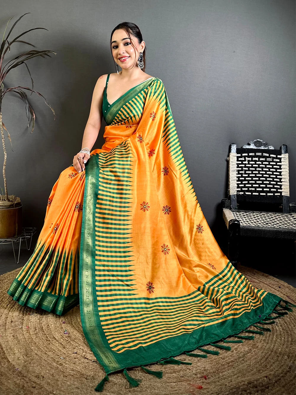 Yellow Soft Silk Checks Pattern Saree - view 4