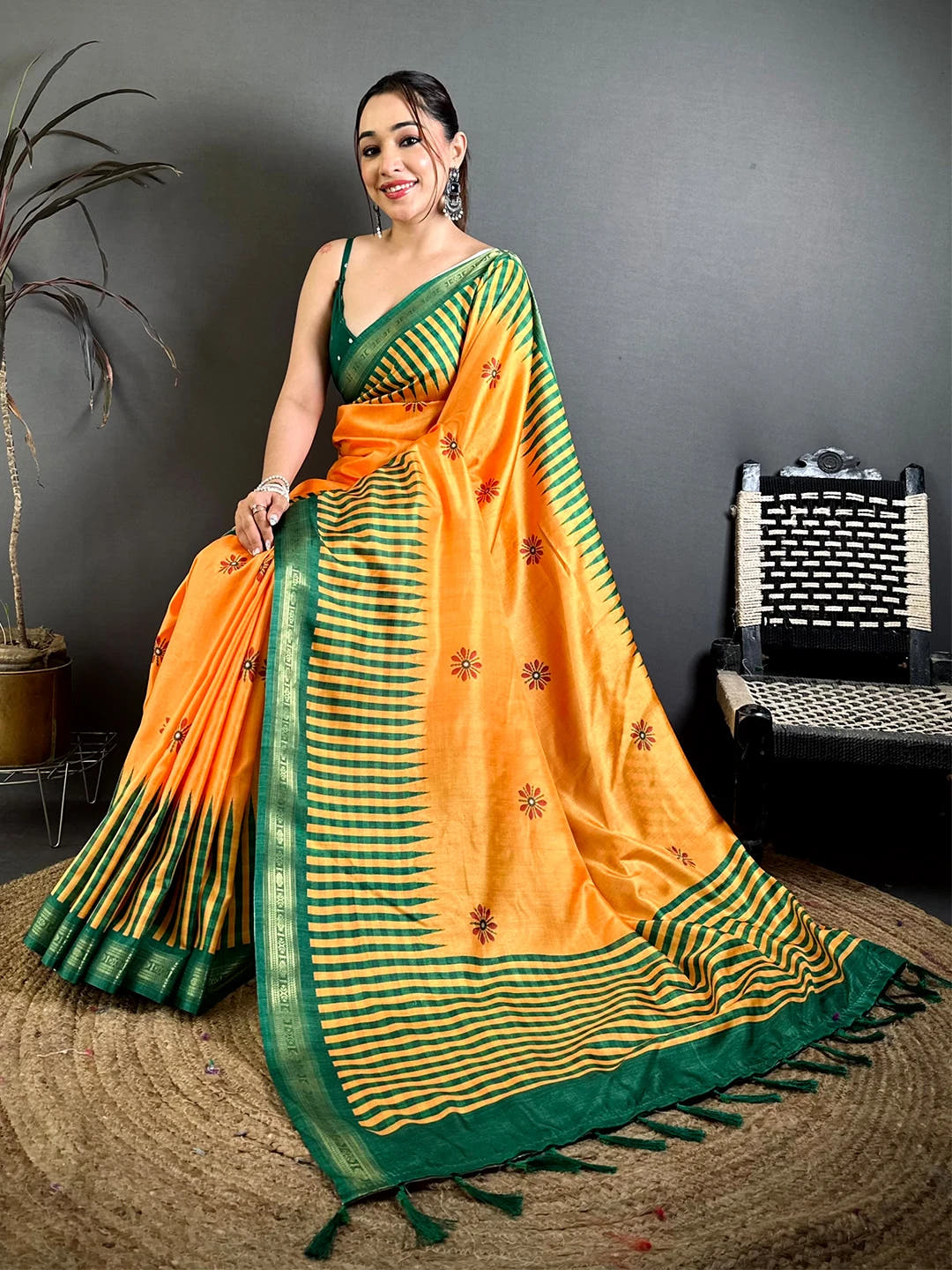 Yellow Soft Silk Checks Pattern Saree - view 4