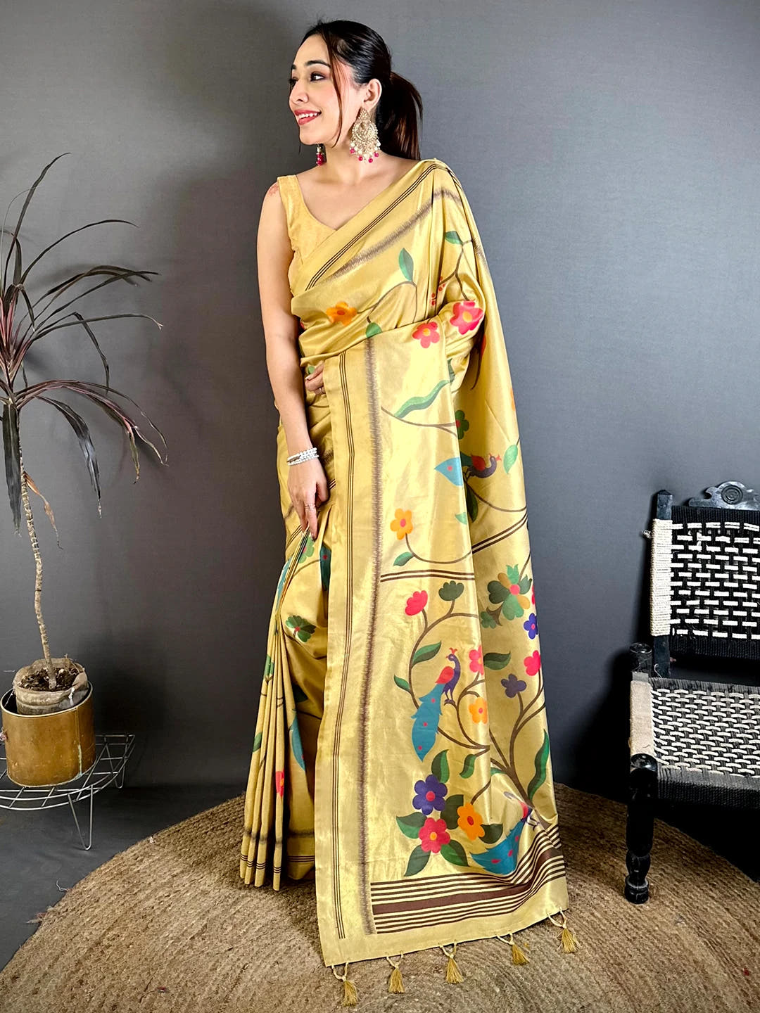 Golden Yellow Yeola Paithani Zari Designer Saree