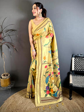 Golden Yellow Yeola Paithani Zari Designer Saree