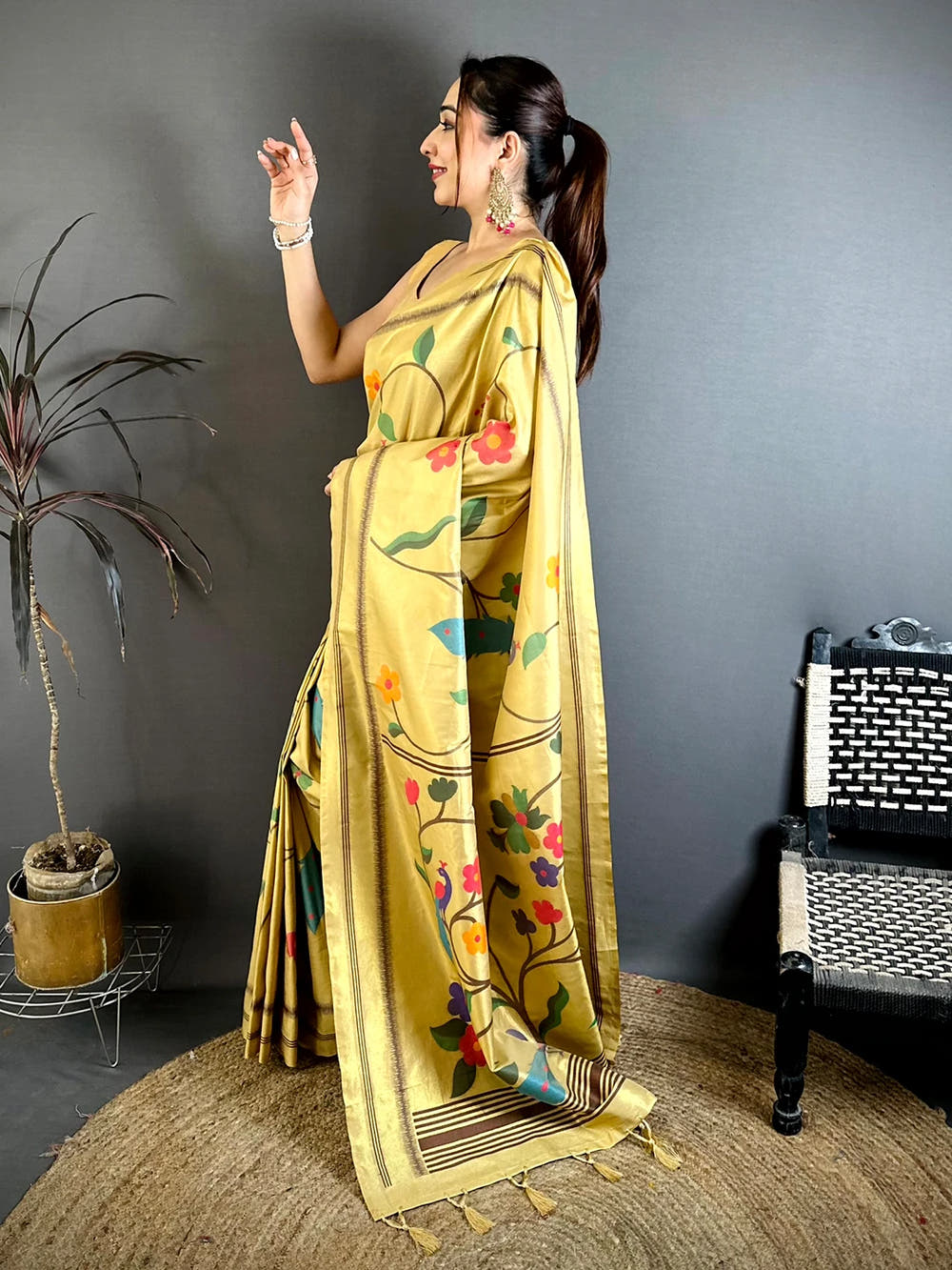 Golden Yellow Yeola Paithani Zari Designer Saree