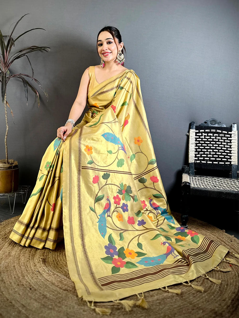 Golden Yellow Yeola Paithani Zari Designer Saree