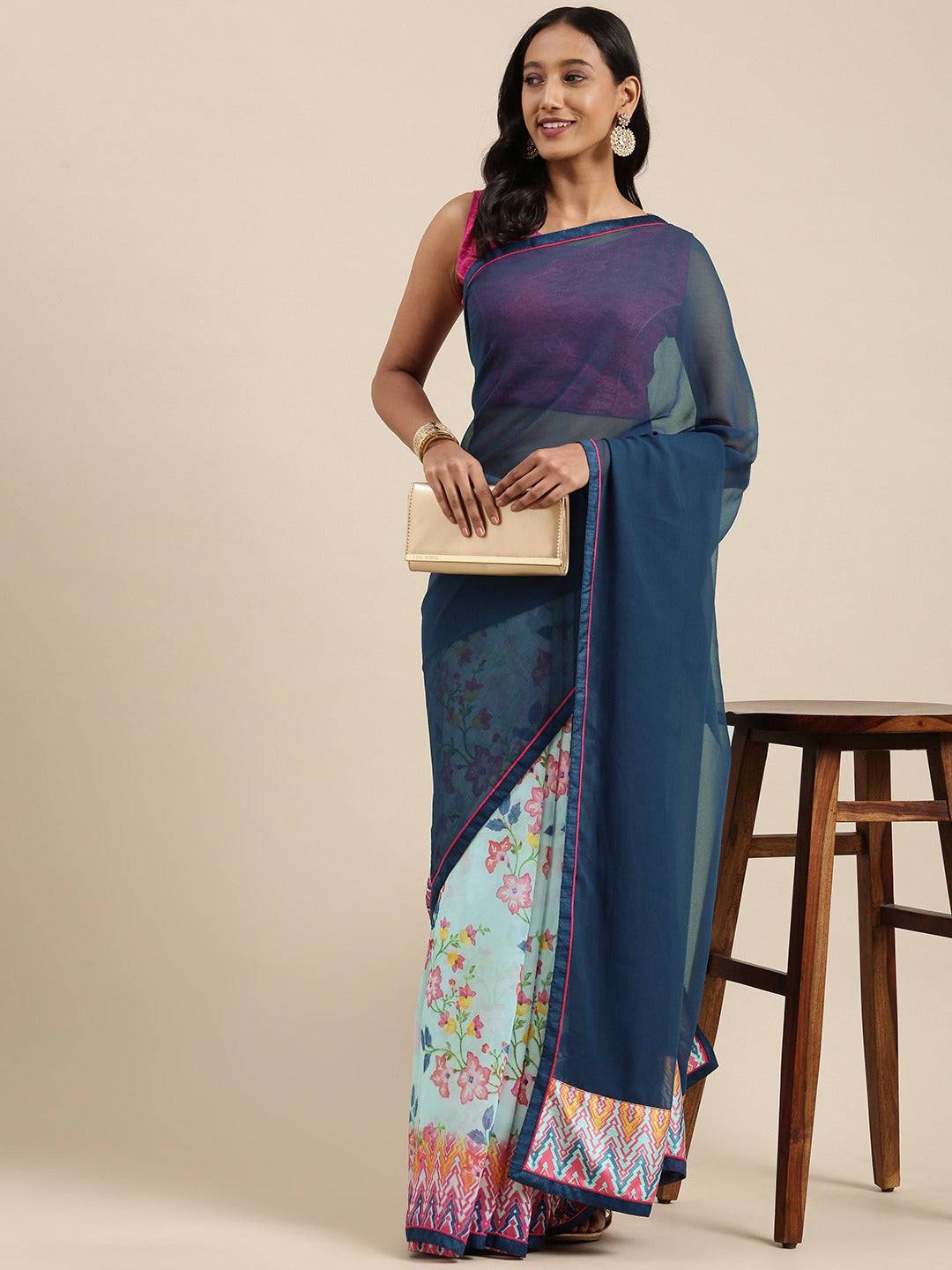 Soft Georgette Multi Colored Party Wear Designer Saree