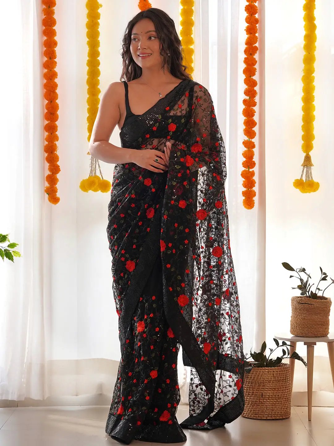 Exquisite Sequins & Thread Embroidery Saree