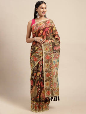 Digital Print Kalamkari Linen Saree