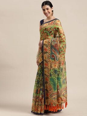  Latest Digital Print Kalamkari Linen Saree Collection