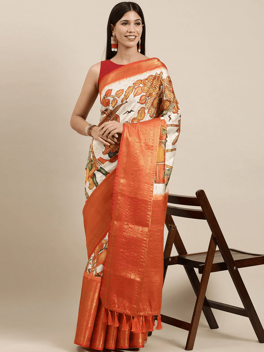 Soft Linen Kalamkari Block Print Sarees