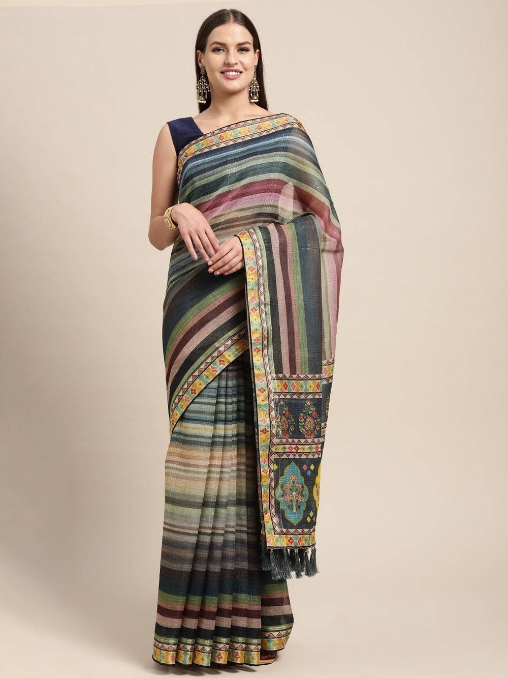 Soft Linen Kalamkari Block Print Sarees