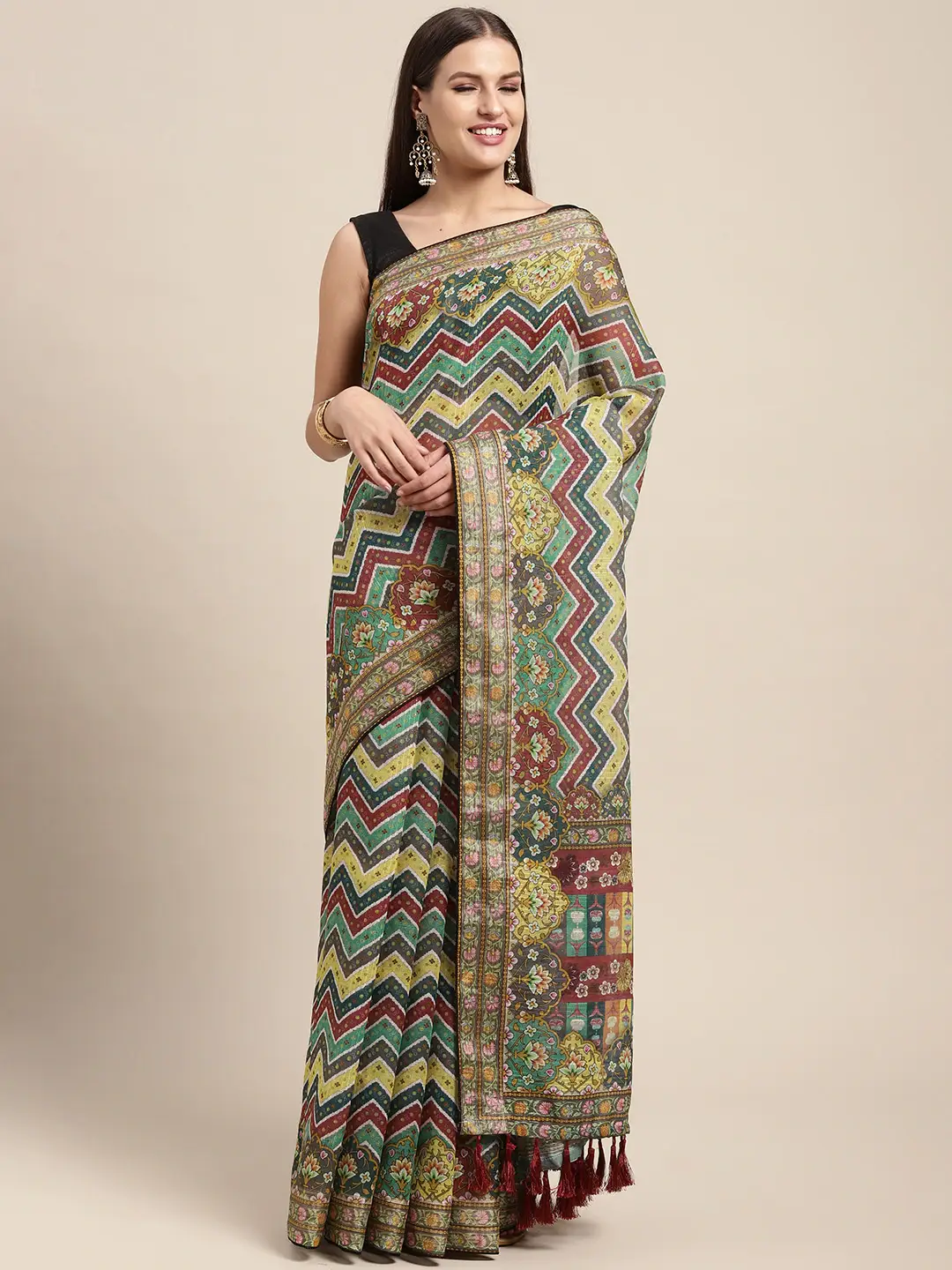 Soft Linen Kalamkari Block Print Sarees