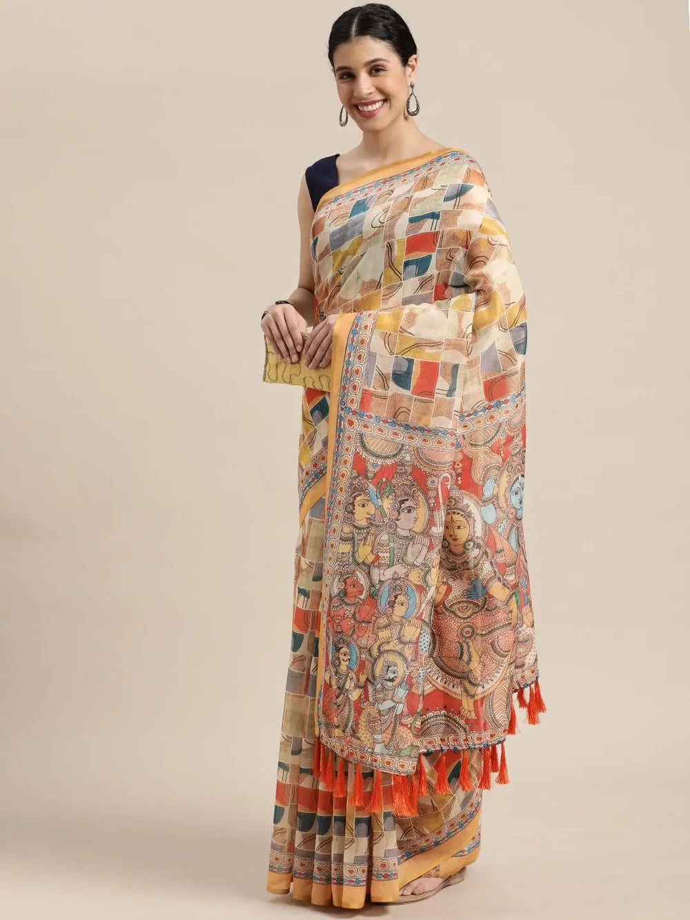 Soft Linen Kalamkari Digital Print Party Wear Saree