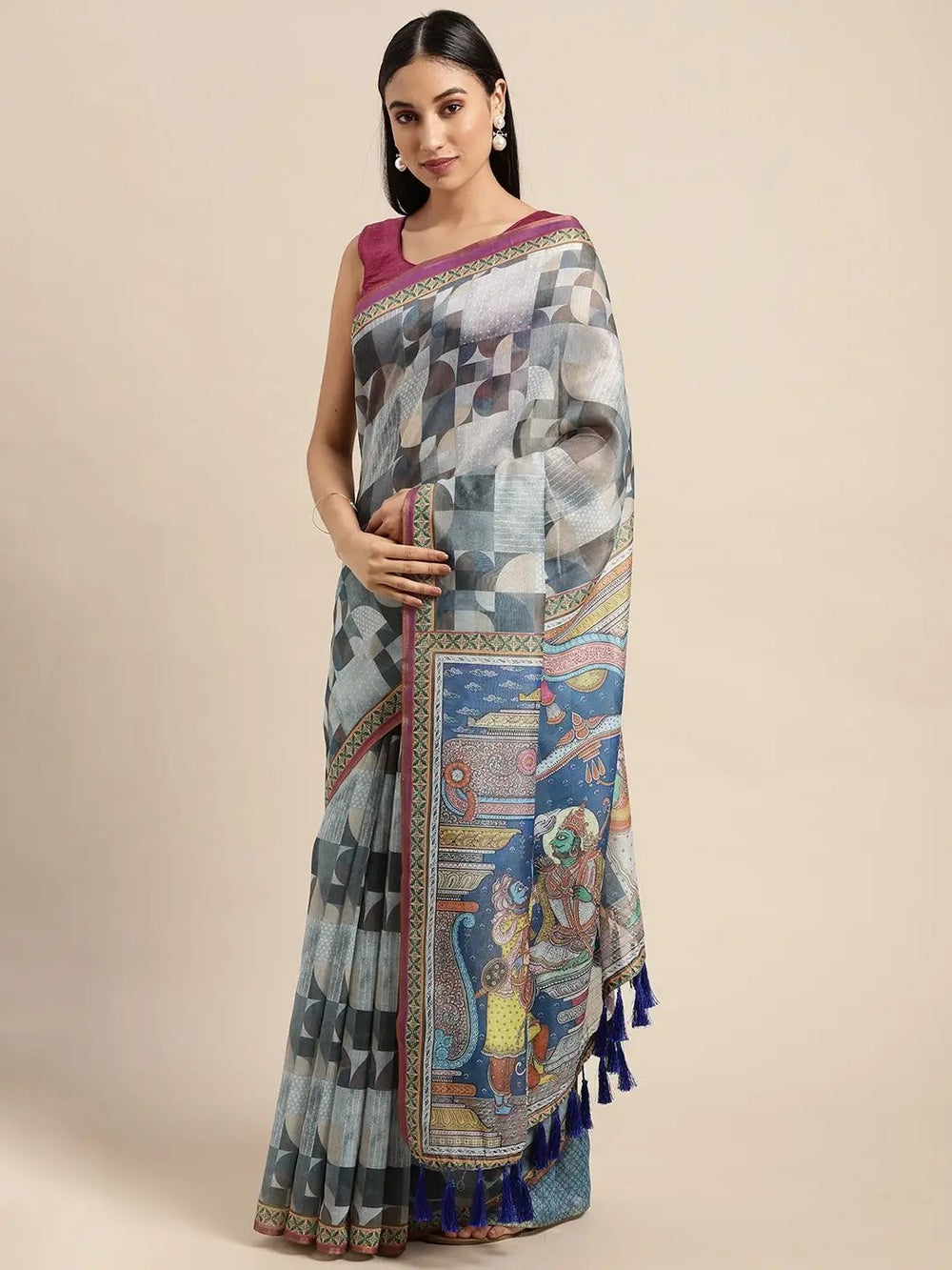 Soft Linen Kalamkari Digital Print Party Wear Saree