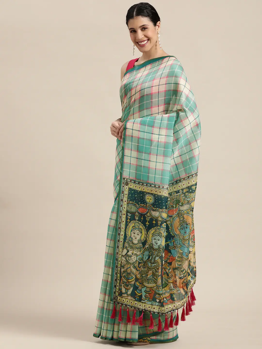 Soft Linen Kalamkari Digital Print Party Wear Saree