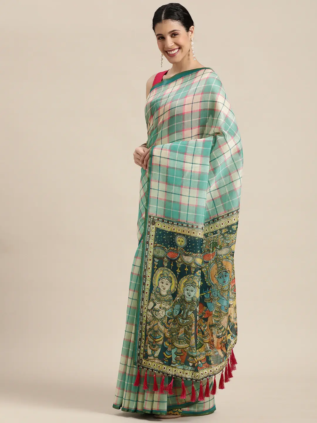 Soft Linen Kalamkari Digital Print Party Wear Saree