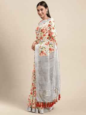 Digital Flower Print Desine Soft Linen Saree