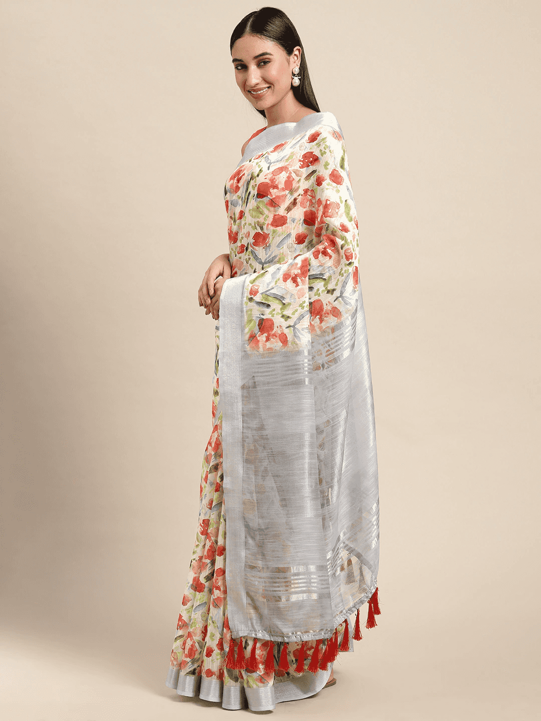 Digital Flower Print Desine Soft Linen Saree